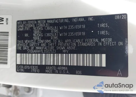 2020 Toyota Highlander Hybrid Xle from USA, damaged, VIN 5TDGARAH1LS502523